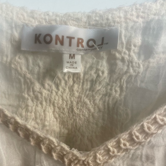 Kontrol NWT 90s/Y2K Embroidered & Crocheted Cream on Cream Tank, Size M - Picture 2 of 9